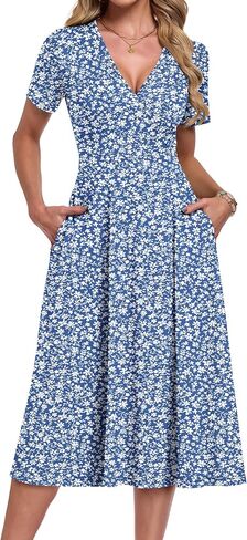 AUSELILY Summer Dresses for Women 2026 Floral Short Sleeve V Neck Wrap Midi Dress with Pockets in Kuwait
