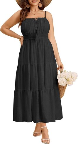 SHESTARR Womens Plus Size Summer Maxi Dress 2026 Casual Boho Sleeveless Spaghetti Strap Smocked Tiered Long Beach Sundresses in Saudi Arabia