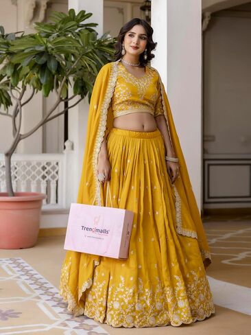 TRENDMALLS Women's Art Silk Embroidery Sequin work Lehenga Choli with Dupatta Ready To Wear in Saudi Arabia