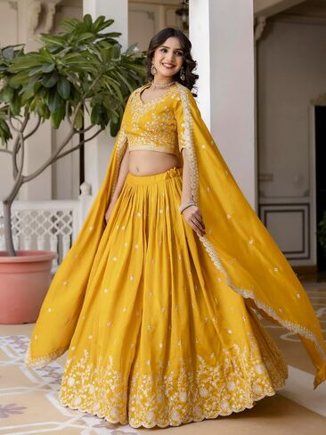 TRENDMALLS Women's Art Silk Embroidery Sequin work Lehenga Choli with Dupatta Ready To Wear in Saudi Arabia
