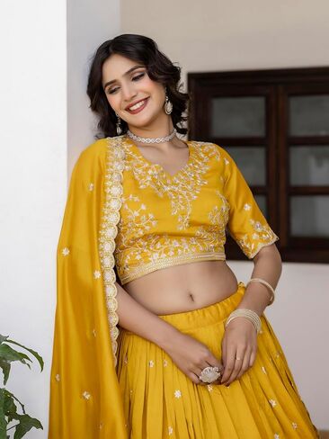 TRENDMALLS Women's Art Silk Embroidery Sequin work Lehenga Choli with Dupatta Ready To Wear in Saudi Arabia