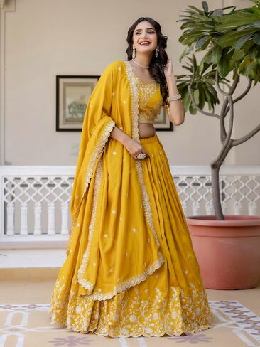 TRENDMALLS Women's Art Silk Embroidery Sequin work Lehenga Choli with Dupatta Ready To Wear in Saudi Arabia
