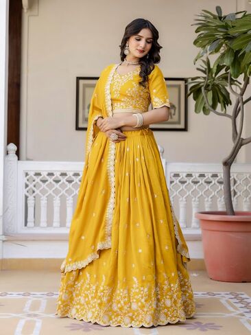 TRENDMALLS Women's Art Silk Embroidery Sequin work Lehenga Choli with Dupatta Ready To Wear in Saudi Arabia