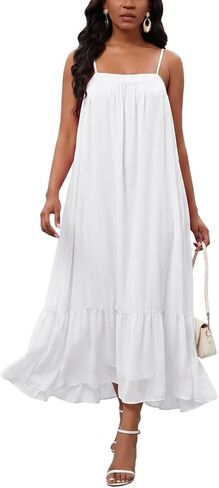 Women’s Spaghetti Strap Dress Summer Loose Maxi Flowy Boho Beach Dress Vacation Casual A-line Swing Dress in Saudi Arabia