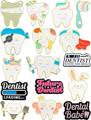 16-Piece Cute Dental Enamel Pins – Adorable Dentist Pins for Dentists, Dental Students & Enthusiasts – Fun and Creative Gift Idea in Saudi Arabia