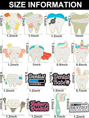 16-Piece Cute Dental Enamel Pins – Adorable Dentist Pins for Dentists, Dental Students & Enthusiasts – Fun and Creative Gift Idea in Saudi Arabia