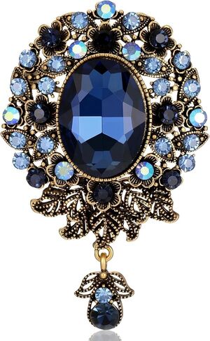 Brooches for Women Vintage Suit Brooches Blue Teardrop Diamond Womens Brooch and Pins Crystal Flower Wedding Brooch and Pins for Women Men Clothes Hats Dress Bags Suit (Blue) in Saudi Arabia