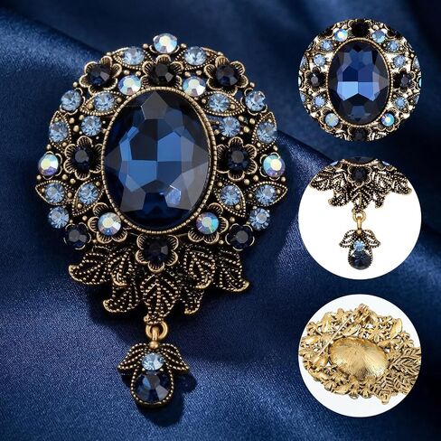 Brooches for Women Vintage Suit Brooches Blue Teardrop Diamond Womens Brooch and Pins Crystal Flower Wedding Brooch and Pins for Women Men Clothes Hats Dress Bags Suit (Blue) in Saudi Arabia
