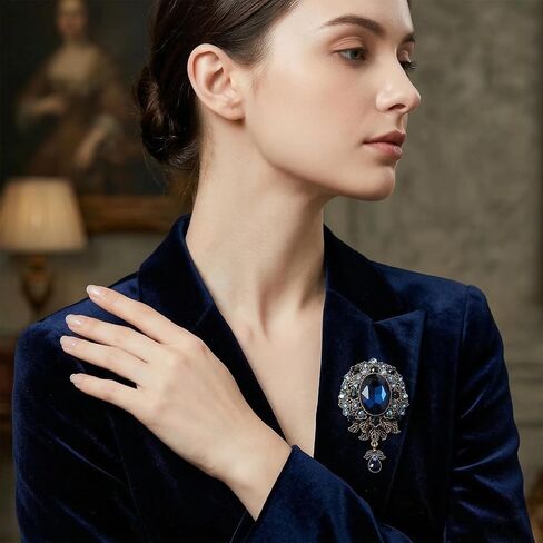 Brooches for Women Vintage Suit Brooches Blue Teardrop Diamond Womens Brooch and Pins Crystal Flower Wedding Brooch and Pins for Women Men Clothes Hats Dress Bags Suit (Blue) in Saudi Arabia