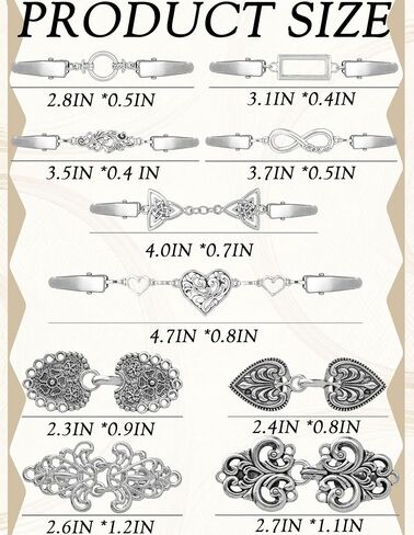 Akeoqi 10Pcs Vintage Sweater Shawl Clips Retro Cardigan Swirl Cape Cloak Collar Clasps Hearts Flowers Geometric Patterns Brooches Dress Jackets Shirt Waist Cincher for Women Men Silver Plated in Saudi Arabia