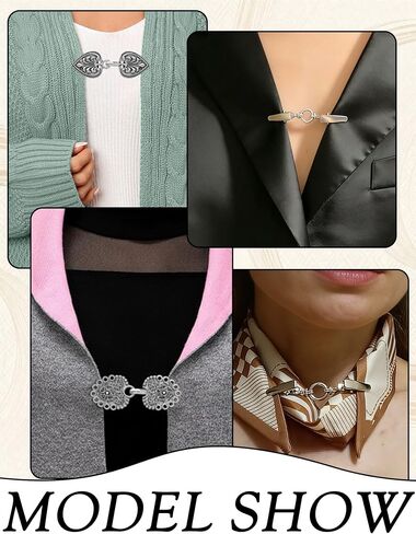 Akeoqi 10Pcs Vintage Sweater Shawl Clips Retro Cardigan Swirl Cape Cloak Collar Clasps Hearts Flowers Geometric Patterns Brooches Dress Jackets Shirt Waist Cincher for Women Men Silver Plated in Saudi Arabia