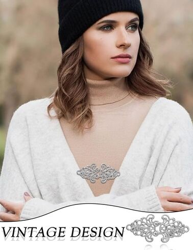 Akeoqi 10Pcs Vintage Sweater Shawl Clips Retro Cardigan Swirl Cape Cloak Collar Clasps Hearts Flowers Geometric Patterns Brooches Dress Jackets Shirt Waist Cincher for Women Men Silver Plated in Saudi Arabia