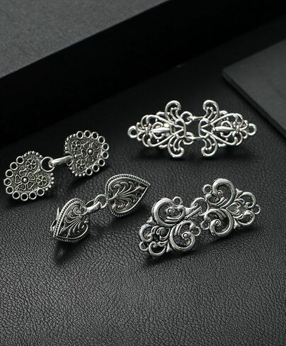 Akeoqi 10Pcs Vintage Sweater Shawl Clips Retro Cardigan Swirl Cape Cloak Collar Clasps Hearts Flowers Geometric Patterns Brooches Dress Jackets Shirt Waist Cincher for Women Men Silver Plated in Saudi Arabia