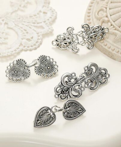 Akeoqi 10Pcs Vintage Sweater Shawl Clips Retro Cardigan Swirl Cape Cloak Collar Clasps Hearts Flowers Geometric Patterns Brooches Dress Jackets Shirt Waist Cincher for Women Men Silver Plated in Saudi Arabia