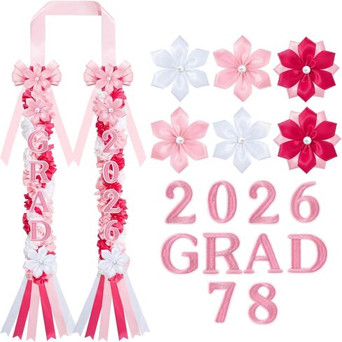 Sureio 2026 Graduation Lei, Pink Graduation Floral Ribbon Lei Class of 2026 Flower Braided Garland Necklace for High School College DIY Gift in Kuwait