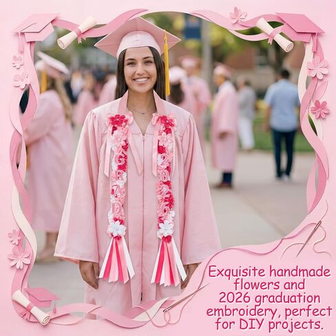 Sureio 2026 Graduation Lei, Pink Graduation Floral Ribbon Lei Class of 2026 Flower Braided Garland Necklace for High School College DIY Gift in Kuwait