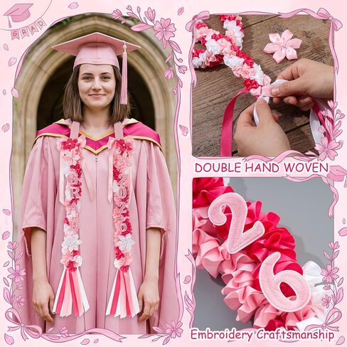 Sureio 2026 Graduation Lei, Pink Graduation Floral Ribbon Lei Class of 2026 Flower Braided Garland Necklace for High School College DIY Gift in Kuwait