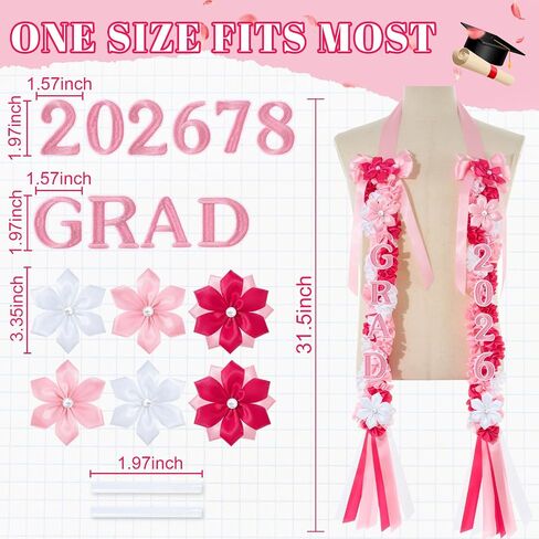 Sureio 2026 Graduation Lei, Pink Graduation Floral Ribbon Lei Class of 2026 Flower Braided Garland Necklace for High School College DIY Gift in Kuwait