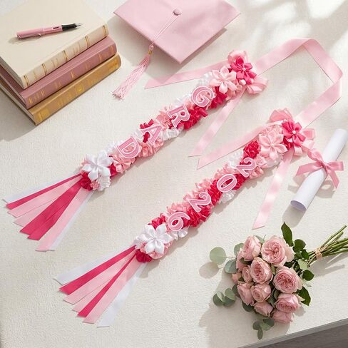 Sureio 2026 Graduation Lei, Pink Graduation Floral Ribbon Lei Class of 2026 Flower Braided Garland Necklace for High School College DIY Gift in Kuwait