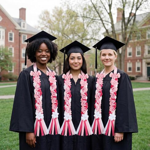 Sureio 2026 Graduation Lei, Pink Graduation Floral Ribbon Lei Class of 2026 Flower Braided Garland Necklace for High School College DIY Gift in Kuwait