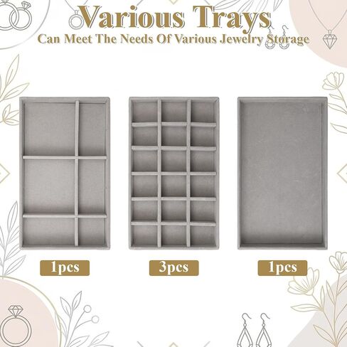 5 Drawer Acrylic Jewelry Organizer with Velvet Trays, Clear Earring Holder Grey Elegant Display Box for Women for Rings Studs and More in Saudi Arabia