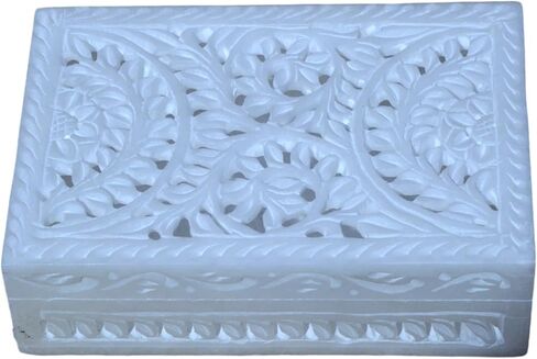 صندوق مجوهرات بغطاء من الرخام العقيق العقيق العتيق مقاس 6x4 بوصة | صندوق كنز مزخرف مع صندوق تخزين فني منقوش لحامل تذكارات المجوهرات لمختلف الأغراض (النمط أ) in Kuwait
