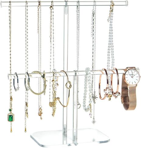 Clear 2-Tier Tower Stand,Jewelry Stand Necklace Holder, Acrylic Jewelry Display Holder, Necklace and Bracelet Hanging Organizer,for Bangles, Necklaces, Bracelets, Rings, Earrings and Watch in Kuwait