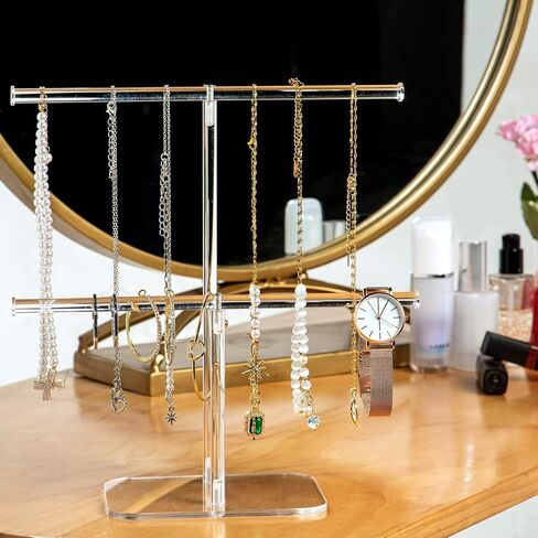 Clear 2-Tier Tower Stand,Jewelry Stand Necklace Holder, Acrylic Jewelry Display Holder, Necklace and Bracelet Hanging Organizer,for Bangles, Necklaces, Bracelets, Rings, Earrings and Watch in Kuwait