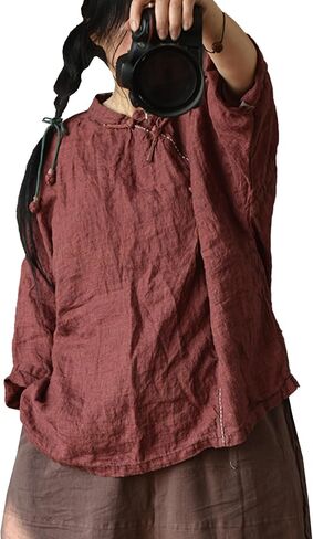 Vintage Checkered Linen Pullover Tunic with Handmade Frog Buttons Distressed Style - Bohemian Chic Shirt Jacket for Women in Saudi Arabia