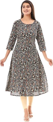 VIHAAN IMPEX Women’s Cotton Tunic Top Printed Kurti with 3/4 Sleeves Dressy Casual Loose Fit Blouse for Work Everyday Wear in Saudi Arabia