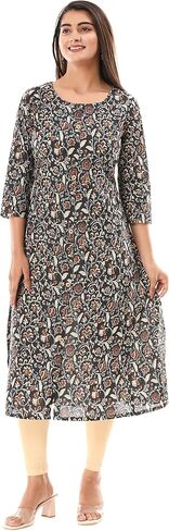 VIHAAN IMPEX Women’s Cotton Tunic Top Printed Kurti with 3/4 Sleeves Dressy Casual Loose Fit Blouse for Work Everyday Wear in Saudi Arabia