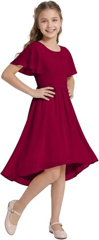 Flutter Sleeves Junior Bridesmaid Dresses Chiffon Flower Girl Dress for Wedding Guest Semi Formal Dresses for Girls in Kuwait