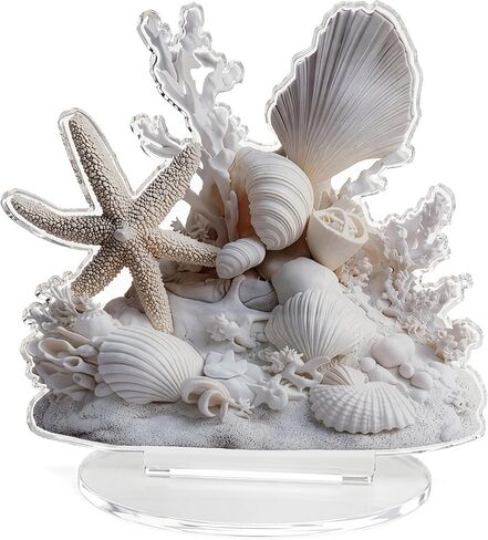 Coastal Beach Decor Acrylic Tabletop Ornament - Starfish Seashell Coral Summer Home Decor for Desk Shelf Beach House in Saudi Arabia