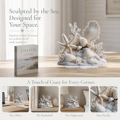 Coastal Beach Decor Acrylic Tabletop Ornament - Starfish Seashell Coral Summer Home Decor for Desk Shelf Beach House in Saudi Arabia