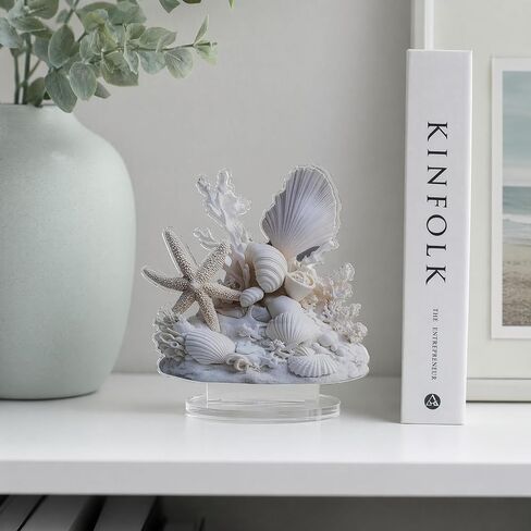 Coastal Beach Decor Acrylic Tabletop Ornament - Starfish Seashell Coral Summer Home Decor for Desk Shelf Beach House in Saudi Arabia