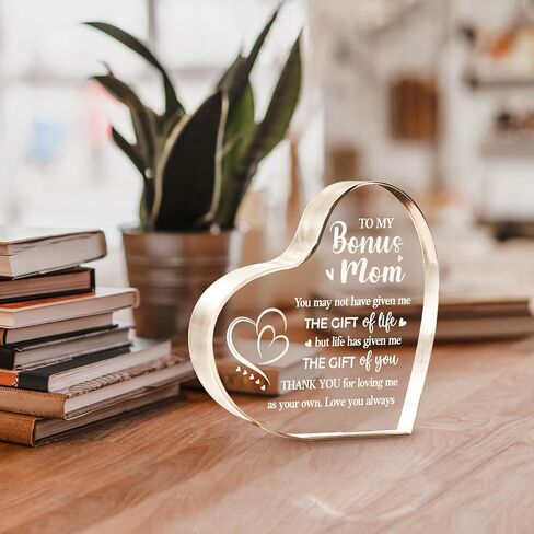 Gifts for Bonus Mom, Bonus Mom Mothers Day Gifts - 3.9x3.9" Acrylic Decorative Sign, Transparent, Sentimental Birthday Decor for Step Mother, Birthday Gift for Step Mom in Saudi Arabia