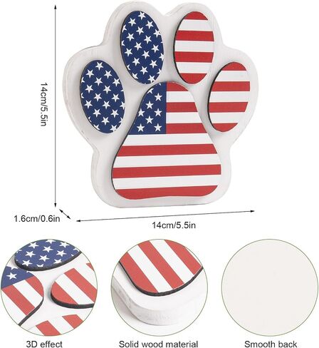 Patriotic Table Decorations, Wooden 4th of July Red White Blue American Flag Dog Paw Sign, Independence Day Stars and Stripes Plaque Indoor Dog Room Tiered Tray Shelf Office Desk Home Decor in Saudi Arabia