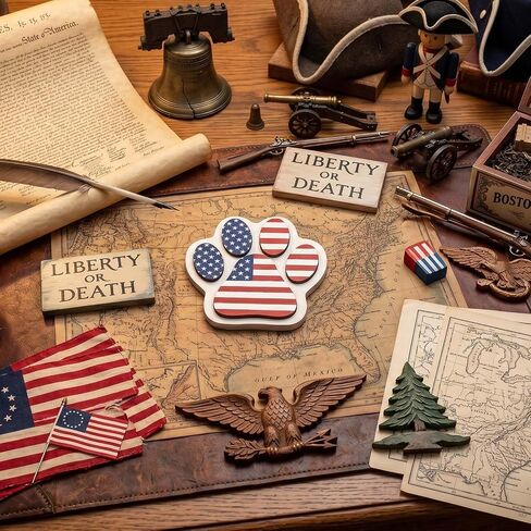 Patriotic Table Decorations, Wooden 4th of July Red White Blue American Flag Dog Paw Sign, Independence Day Stars and Stripes Plaque Indoor Dog Room Tiered Tray Shelf Office Desk Home Decor in Saudi Arabia