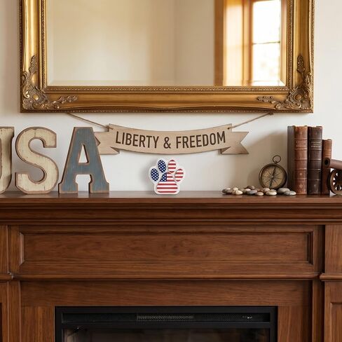 Patriotic Table Decorations, Wooden 4th of July Red White Blue American Flag Dog Paw Sign, Independence Day Stars and Stripes Plaque Indoor Dog Room Tiered Tray Shelf Office Desk Home Decor in Saudi Arabia