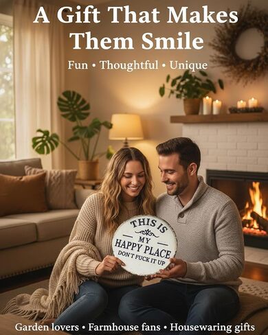 Happy Place - لافتة معدنية عتيقة، "This Is My Happy Place Don't Fuck It Up" ديكور حائط دائري للحديقة، لافتات ولوحات معلقة، ديكور منزلي مضحك للباب الأمامي (كبير) in Kuwait