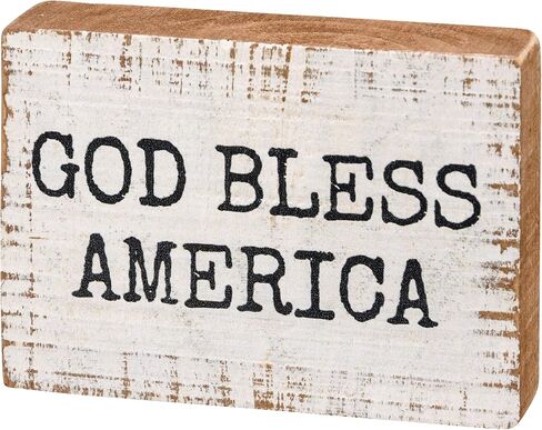 Primitives by Kathy God Bless America Sign for Home Décor, Natural Wood Block Sign, Rustic Style with Distressed Details, Hand Painted Art, 4 by 2.75 Inches, Designed for Wall or Tabletop Display in Kuwait