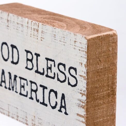 Primitives by Kathy God Bless America Sign for Home Décor, Natural Wood Block Sign, Rustic Style with Distressed Details, Hand Painted Art, 4 by 2.75 Inches, Designed for Wall or Tabletop Display in Kuwait