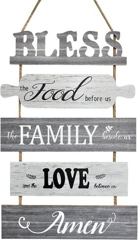 Jacriah Bless the Food Before Us for Kitchen Signs Wall Decor, Pink Rustic Dining Room Decorations, Decorative Country Vertical Wood Signs Plaques, Inspirational Wall Art for Living Room Bedroom in Saudi Arabia