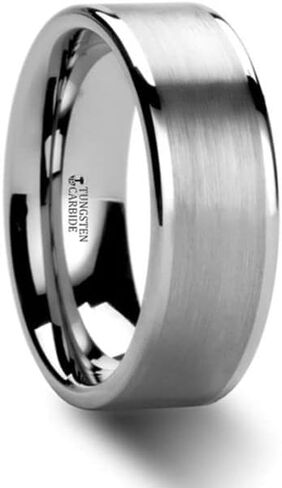 Thorsten AIRES | Tungsten Rings for Men | Tungsten | Comfort Fit | Flat Brush Finish Center Carbide Wedding Ring Band - 8mm in Kuwait