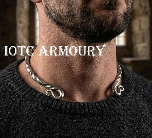 Hand-Forged Silver Viking Torc Necklace • Twisted Metal Celtic Choker • Medieval Reenactment Pagan Neck Ring • Nordic Statement Collar Jewelry in Saudi Arabia