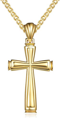 Cross Necklace for Men Faith 14K Gold Jewelry Christian Religious Baptism First Communion Necklace Anniversary Birthday Gifts for Husband, Boyfriend, Father in Saudi Arabia