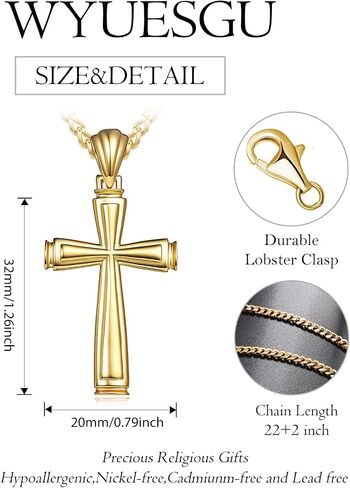 Cross Necklace for Men Faith 14K Gold Jewelry Christian Religious Baptism First Communion Necklace Anniversary Birthday Gifts for Husband, Boyfriend, Father in Saudi Arabia