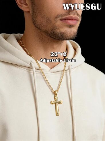 Cross Necklace for Men Faith 14K Gold Jewelry Christian Religious Baptism First Communion Necklace Anniversary Birthday Gifts for Husband, Boyfriend, Father in Saudi Arabia