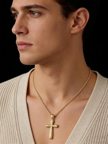 Cross Necklace for Men Faith 14K Gold Jewelry Christian Religious Baptism First Communion Necklace Anniversary Birthday Gifts for Husband, Boyfriend, Father in Saudi Arabia