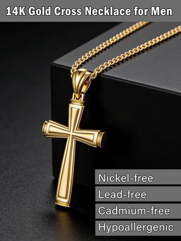 Cross Necklace for Men Faith 14K Gold Jewelry Christian Religious Baptism First Communion Necklace Anniversary Birthday Gifts for Husband, Boyfriend, Father in Saudi Arabia